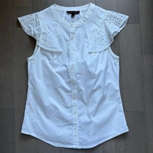 Banana Republic White Eyelet Ruffle Sleeve Blouse